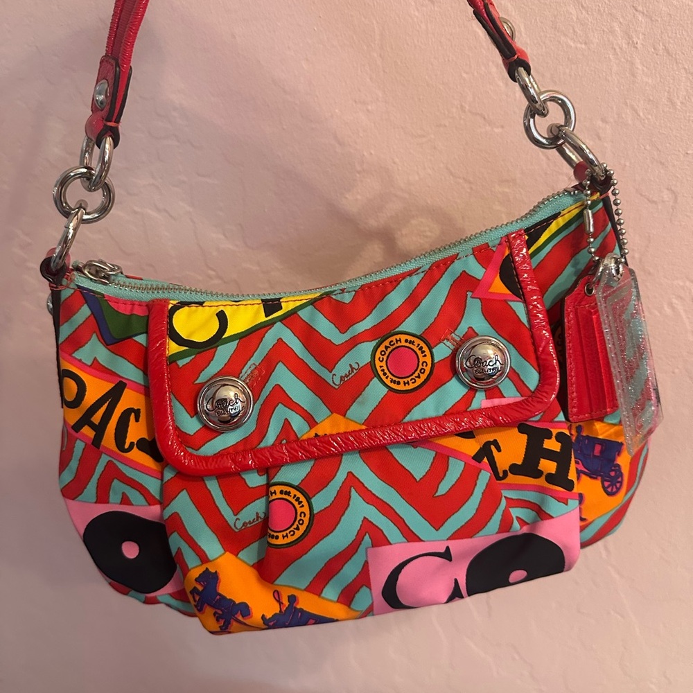 Coach Multicolor Graphic Print Shoulder Bag — Red, Teal, Yellow, Pink, Orange